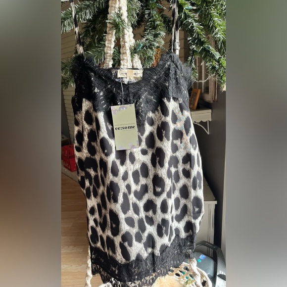 NWT ee:some Animal Print Camisole With Eyelash Lace - Picture 2 of 2